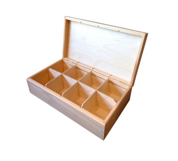 Wooden Tea Box – 8 Compartments – Handmade in UK