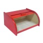Large Red Beech Wood Bread Box – Roll-Top Kitchen Bread Bin with Front Shutter – 40x30x18 cm