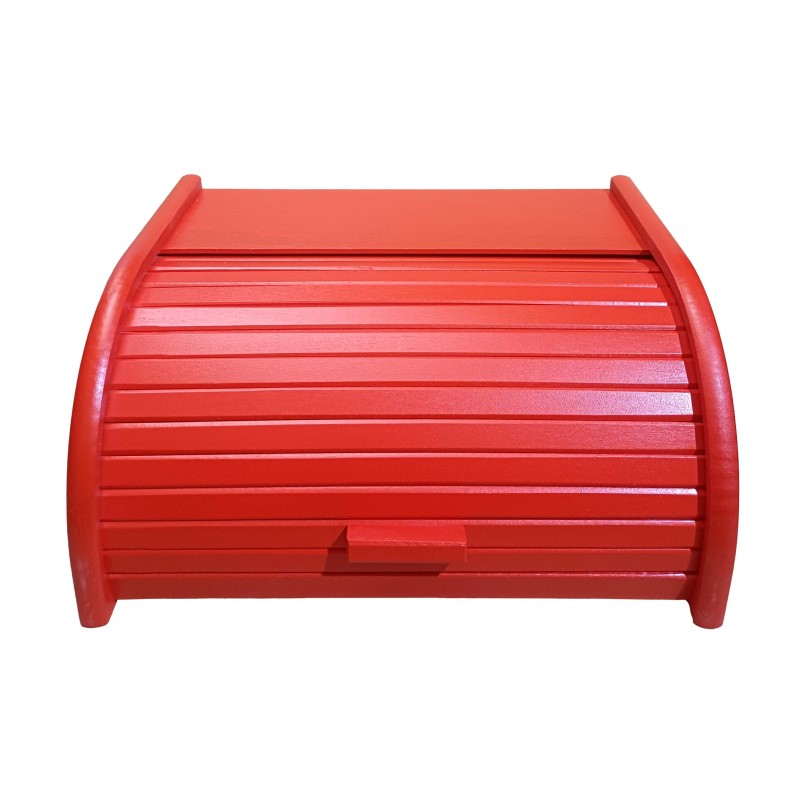 Large Red Beech Wood Bread Box – Roll-Top Kitchen Bread Bin with Front Shutter – 40x30x18 cm