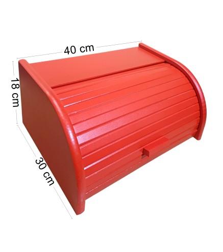 Large Red Beech Wood Bread Box – Roll-Top Kitchen Bread Bin with Front Shutter – 40x30x18 cm