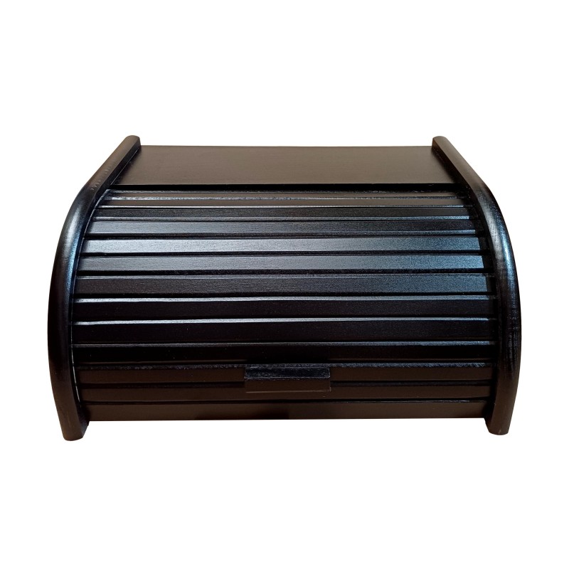 Wooden World – Large Black Beech Wood Bread Box – Roll-Top Kitchen Storage Bin – 40x30x18 cm