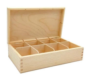 Wooden Tea Box – 8 Compartments – Handmade in UK