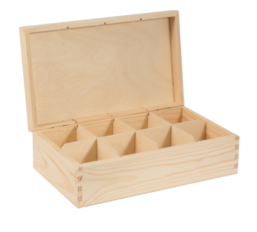 Wooden Tea Box – 8 Compartments – Handmade in UK