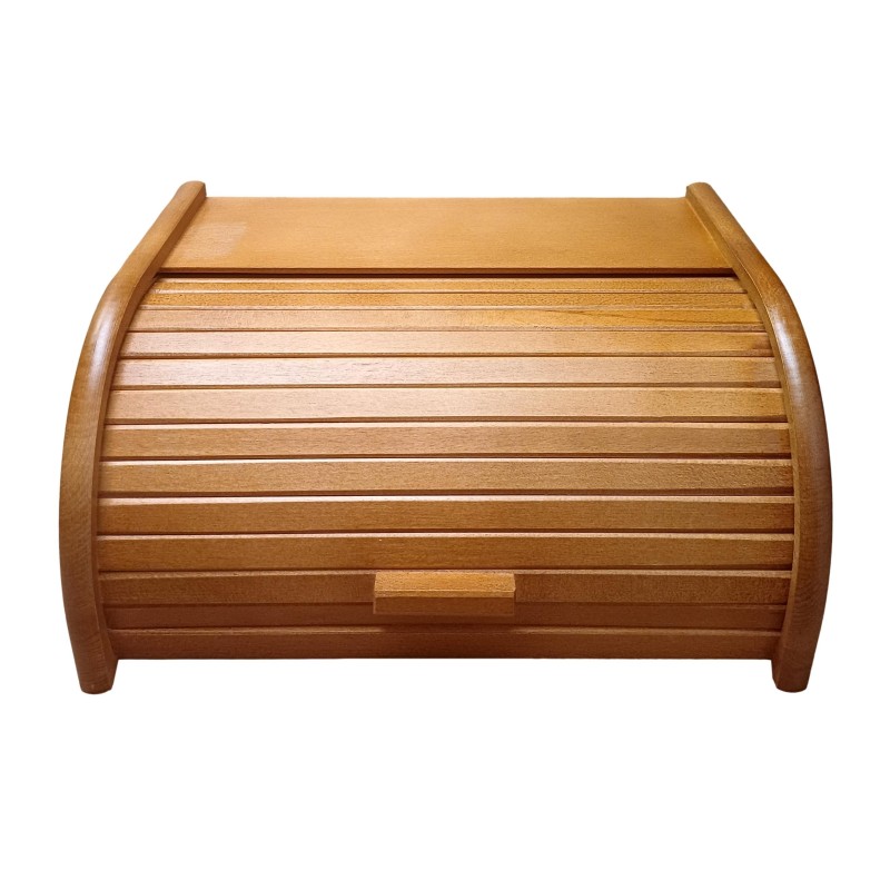 Large Light Brown Beech Wood Bread Box – Roll-Top Bin for Bread & Pastries – 40x30x18 cm