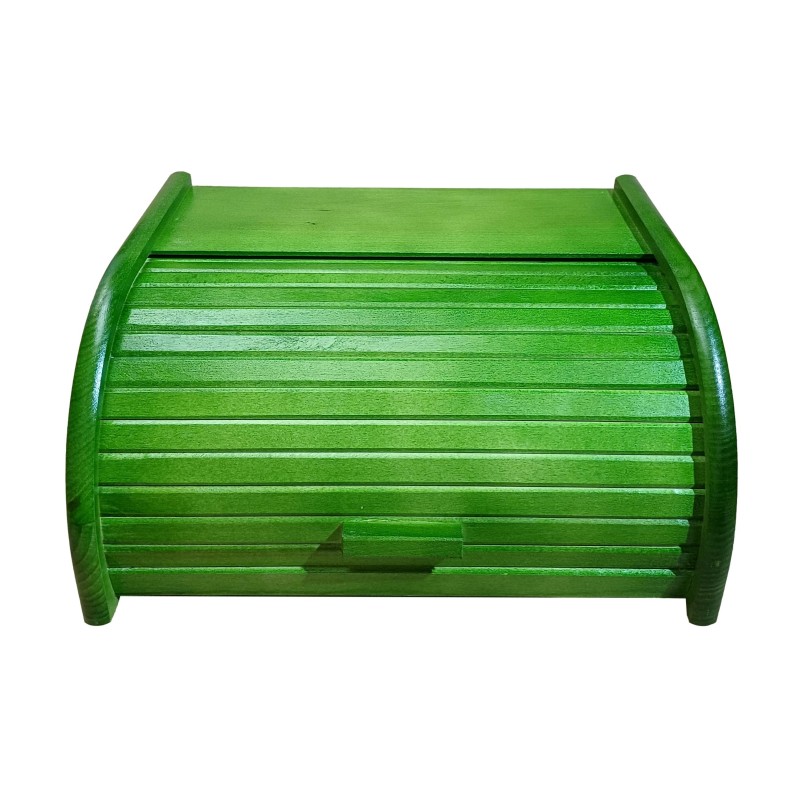 Large Green Beech Wood Bread Box – Roll-Top Bread Bin with Front Shutter – 40x30x18 cm