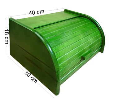 Large Green Beech Wood Bread Box – Roll-Top Bread Bin with Front Shutter – 40x30x18 cm
