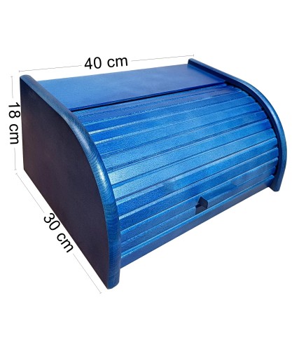 Large Blue Beech Wood Bread Box – Roll Top Kitchen Storage Bin
