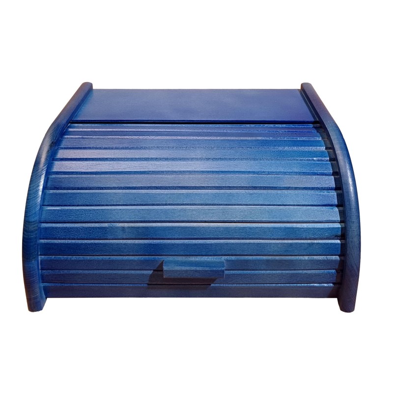 Large Blue Beech Wood Bread Box – Roll Top Kitchen Storage Bin