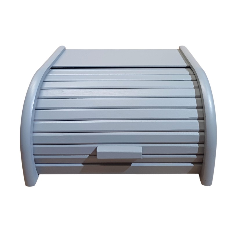 Wooden World – Large Grey Wooden Bread Bin – Roll Top Beech Bread Box 40x30x18 cm
