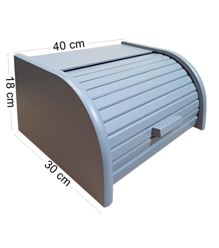 Wooden World – Large Grey Wooden Bread Bin – Roll Top Beech Bread Box 40x30x18 cm