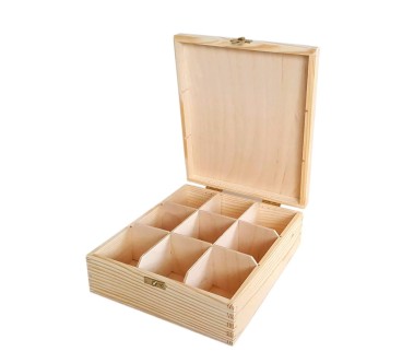 Wooden Tea Box – 9 Compartments – Handmade in UK