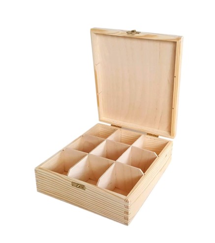 Wooden Tea Box – 9 Compartments – Handmade in UK