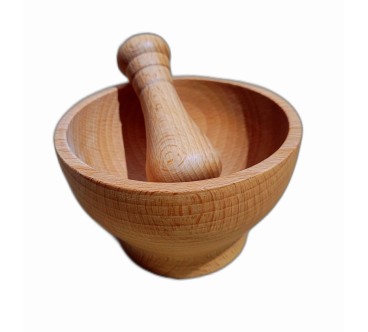 Wooden World Wooden Mortar and Pestle – Beech Wood Kitchen Tool