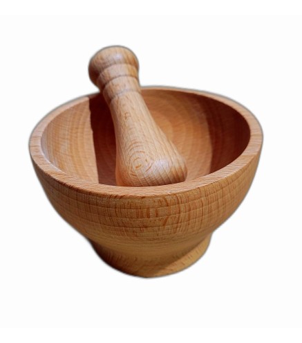 Wooden World Wooden Mortar and Pestle – Beech Wood Kitchen Tool