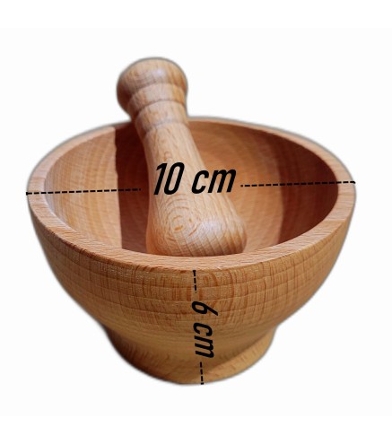 Wooden Mortar and Pestle Set – Beech Wood – 10.5x6 cm Bowl with 7.5 cm Pestle – Oiled Finish