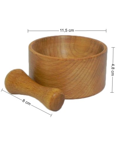Wooden Mortar and Pestle Set – Beech Wood – 11.5x4.8 cm Bowl with 8 cm Pestle – Oiled Finish