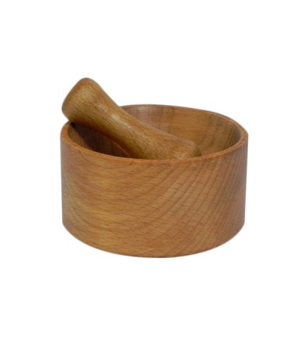 Wooden Mortar and Pestle Set – Beech Wood – 10x5 cm Bowl with 8 cm Pestle – Oiled Finish