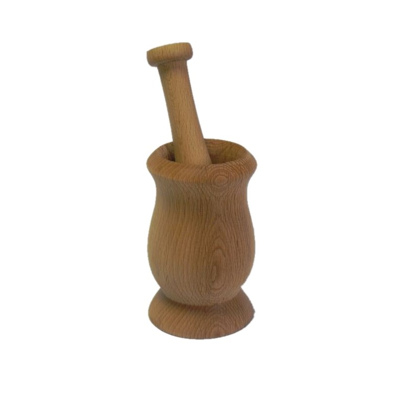 Wooden Mortar and Pestle Set – Beech Wood – 11x6.5 cm Cup-Shaped Bowl with 14 cm Pestle – Oiled Finish