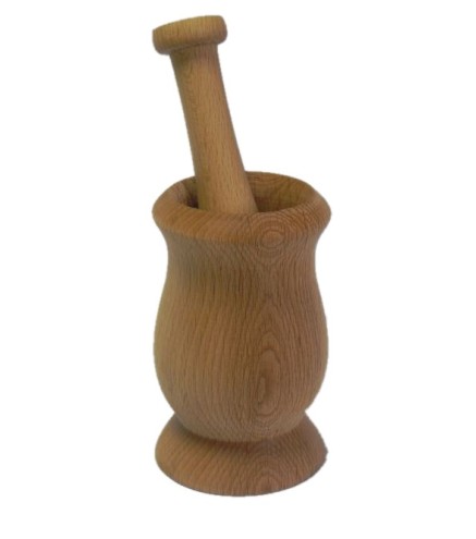 Wooden World Wooden Mortar and Pestle – Cup-Shaped Beech Wood Design