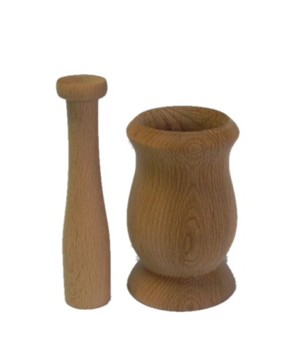 Wooden Mortar and Pestle Set – Beech Wood – 11x6.5 cm Cup-Shaped Bowl with 14 cm Pestle – Oiled Finish