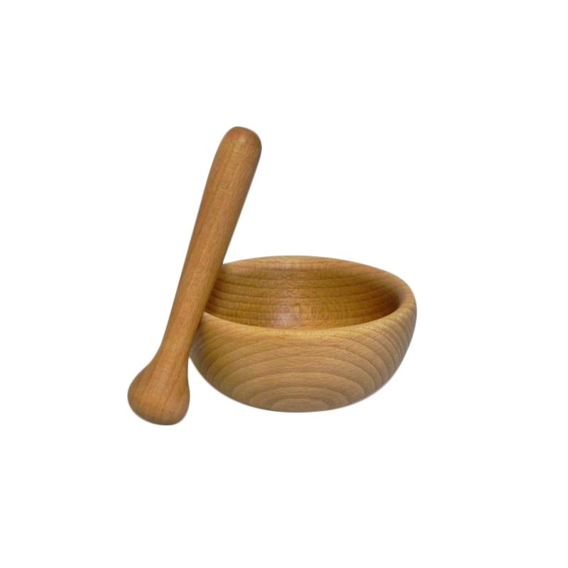 Wooden Mortar and Pestle Set – Beech Wood – 14x16 cm Bowl with 15 cm Pestle – Oiled Finish