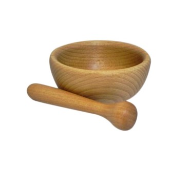 Wooden Mortar and Pestle Set – Beech Wood – 14x16 cm Bowl with 15 cm Pestle – Oiled Finish