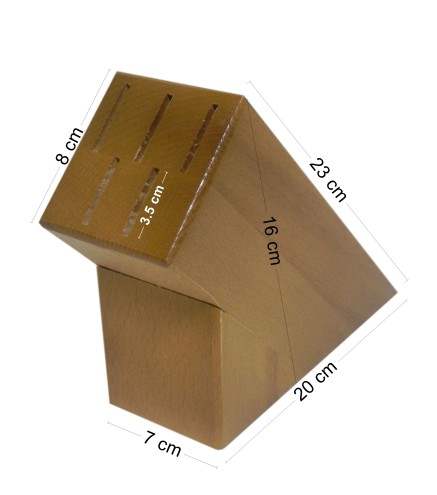 Wooden Knife Block – Beech Wood Countertop Holder for 5 Knives – Lacquered Light Brown Finish