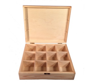 Wooden Tea Box – 12 Compartments – Handmade in UK