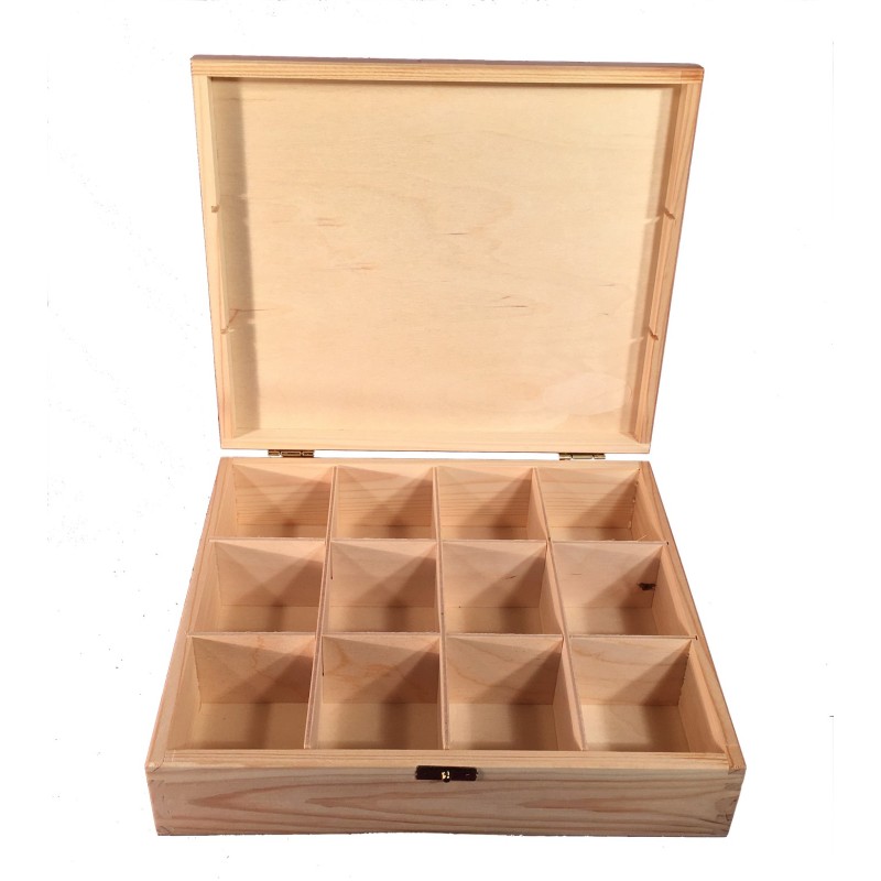 Wooden Tea Box – 12 Compartments – Natural Pine – Handmade in UK – Smooth Raw Finish – Storage for Tea Wooden Tea Box – 12 Compartments – Natural Pine – Handmade in UK – Smooth Raw Finish – Storage for Tea