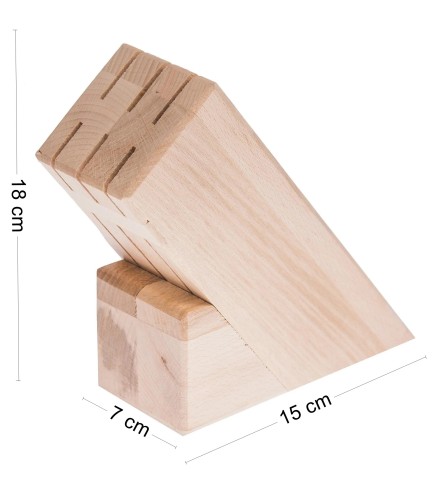 Beech Wood Knife Block with 6 Slots – Lacquered Light Wood Knife Organizer 18x7x15 cm