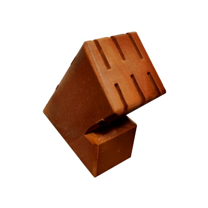 Beech Wood Knife Block with 6 Slots – Lacquered Orange Finish 18x7x15 cm