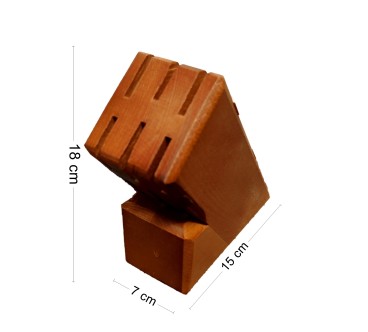 Beech Wood Knife Block with 6 Slots – Lacquered Orange Finish 18x7x15 cm