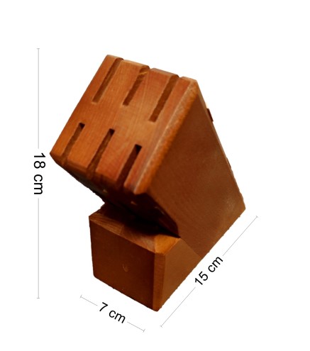 Beech Wood Knife Block with 6 Slots – Lacquered Orange Finish 18x7x15 cm
