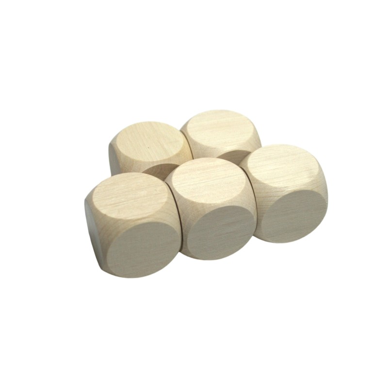 Raw Beech Wood Dice Set of 5 – 2 cm Blank Wooden Cubes for DIY, Crafts & Games