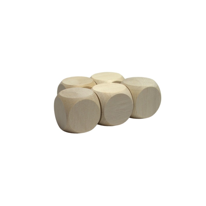 Raw Beech Wood Dice Set of 5 – 3 cm Blank Wooden Cubes for DIY, Crafts & Games