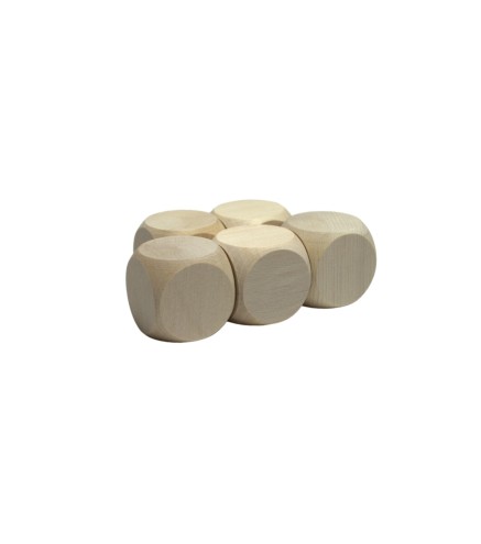Raw Wooden Dice Set 5 pcs – Beech Wood 3 cm Cubes