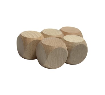Raw Wooden Dice Set 5 pcs – Beech Wood 4 cm Cubes