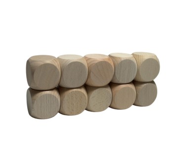 Raw Wooden Dice Set 10 pcs – Beech Wood 4 cm Cubes