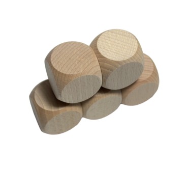 Raw Wooden Dice Set 5 pcs – Beech Wood 5 cm Cubes