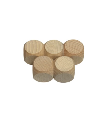 Raw Wooden Dice Set 5 pcs – Beech Wood 5 cm Cubes