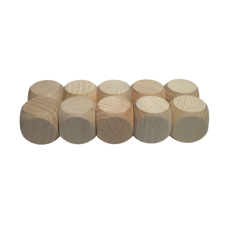 Raw Beech Wood Dice Set of 10 – 5 cm Blank Wooden Cubes for DIY, Crafts & Games