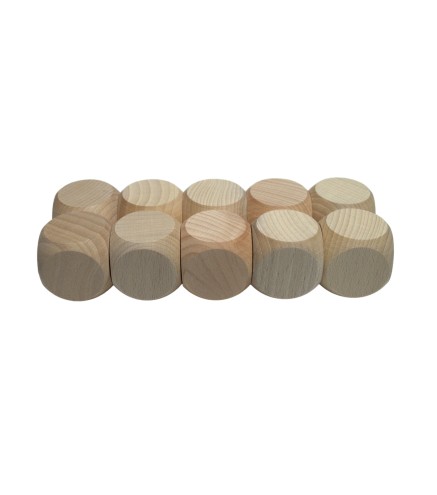 Raw Wooden Dice Set 10 pcs – Beech Wood 5 cm Cubes
