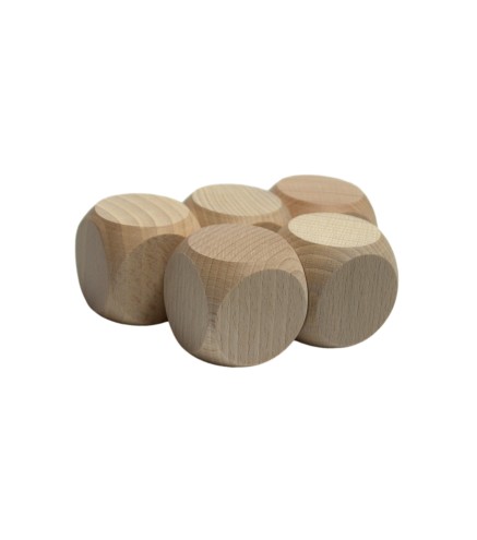 Wooden Beech Dice 6 cm Set of 5 – Raw DIY Gaming Cubes