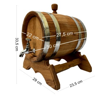 Oak Barrel with Stand and Tap – 6L Beverage Dispenser for Wine, Whiskey & Spirits