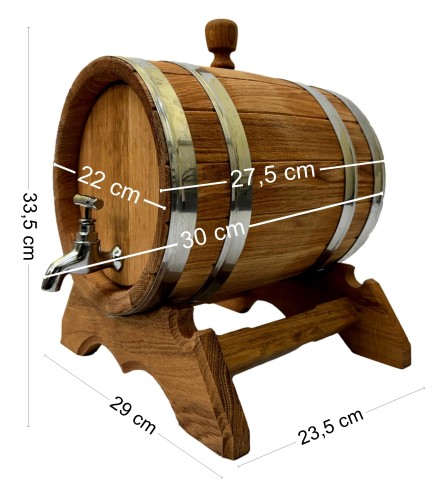 Oak Barrel with Stand and Tap – 6L Beverage Dispenser for Wine, Whiskey & Spirits