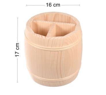 Pine Wood Organizer in Barrel Shape with 3 Compartments – 17x16 cm