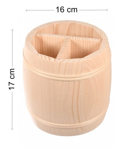 Pine Wood Organizer in Barrel Shape with 3 Compartments – 17x16 cm