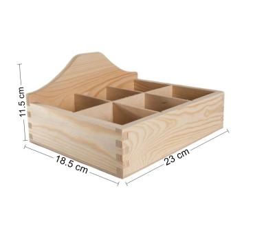 Wooden Countertop Tea and Cutlery Organizer – 6 Compartments – Natural Pine – Unfinished Storage for Kitchen or Café