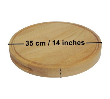 Round Beech Wood Cutting Board Block with Handle – Diameter 35 cm Thickness 4 cm