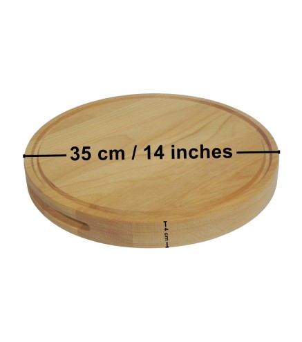 Round Beech Wood Cutting Board Block with Handle – Diameter 35 cm Thickness 4 cm